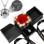 Lebana Preserved Red Real Rose with Heart I Love You Necklace